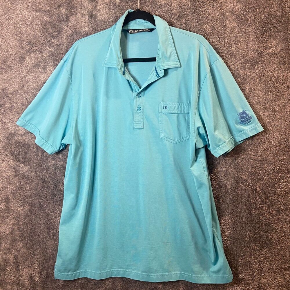 Travis Mathew Polo Shirt Mens 2XL XXL Light Blue Performance Timberstone Golf